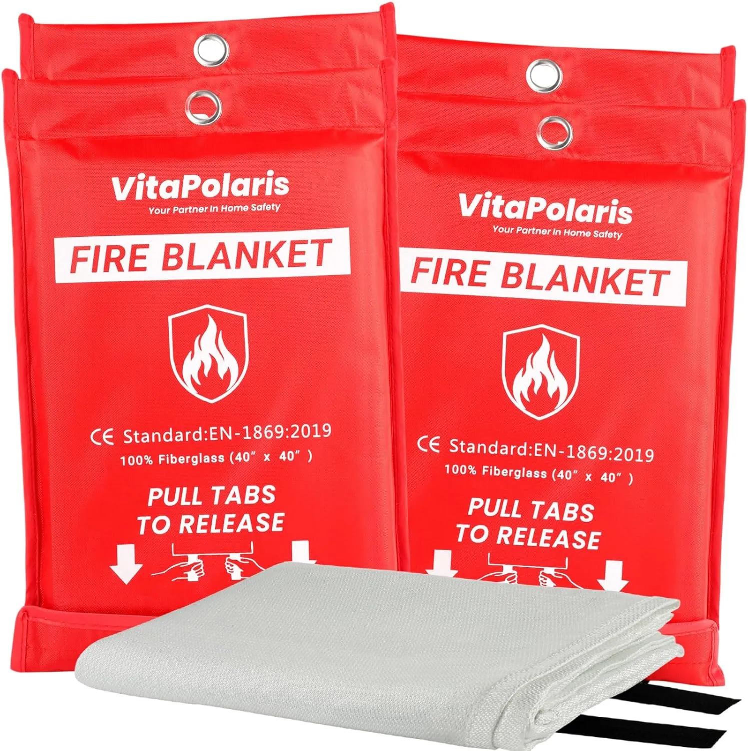Heavy-Duty Emergency Fire Blanket for Home and Kitchen – 2 Pack, Fireproof Fiberglass Fire Extinguisher Blanket for Welding, Fireplace, Car, Camping, Fire Suppression for Grease Fires