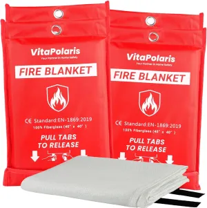 Heavy-Duty Emergency Fire Blanket for Home and Kitchen – 2 Pack, Fireproof Fiberglass Fire Extinguisher Blanket for Welding, Fireplace, Car, Camping, Fire Suppression for Grease Fires