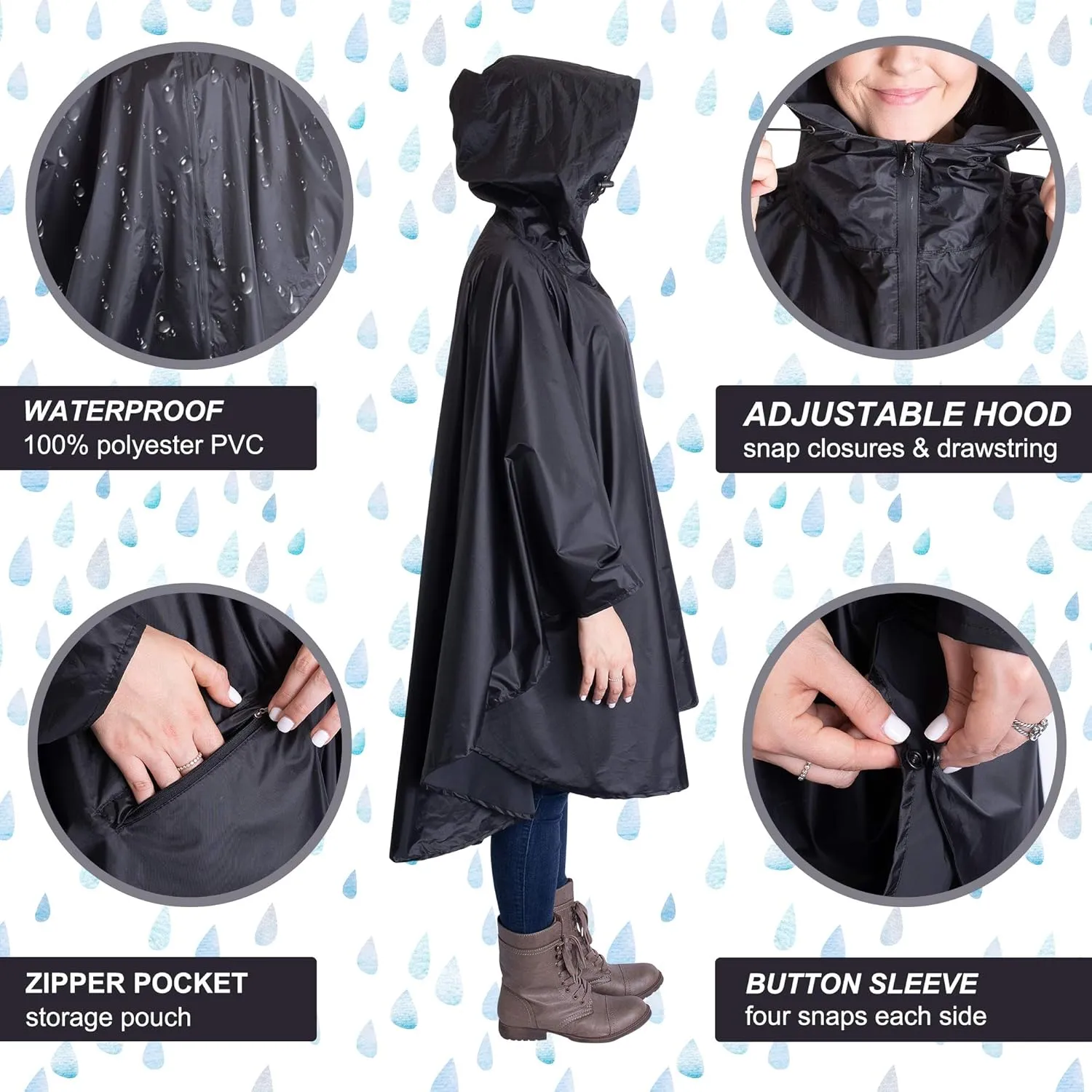 Heavy Duty Rain Poncho for Backpacking, Waterproof Lightweight for Adults, Military, Emergency, Camping, Men, Women