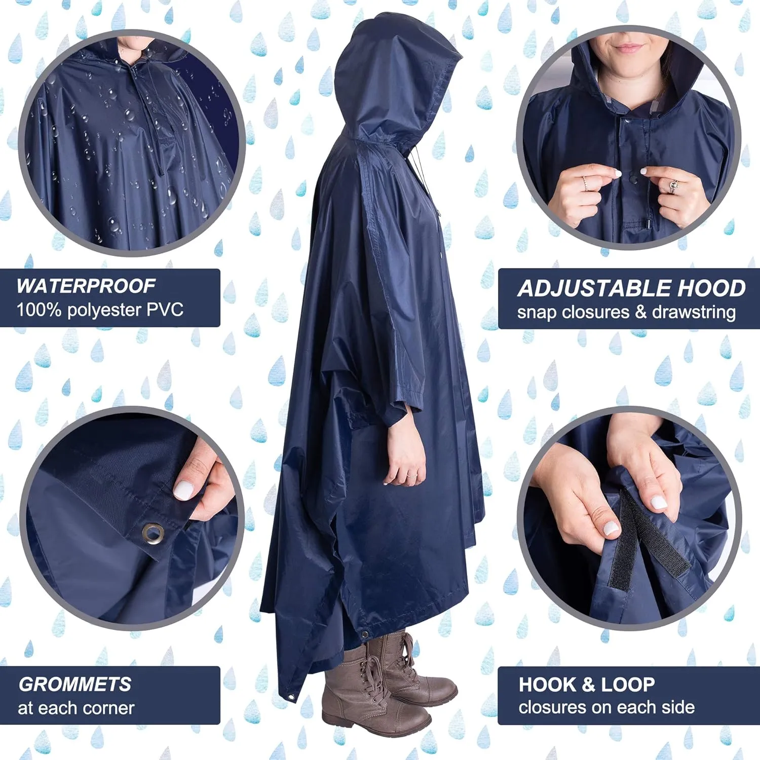 Heavy Duty Rain Poncho for Backpacking, Waterproof Lightweight for Adults, Military, Emergency, Camping, Men, Women