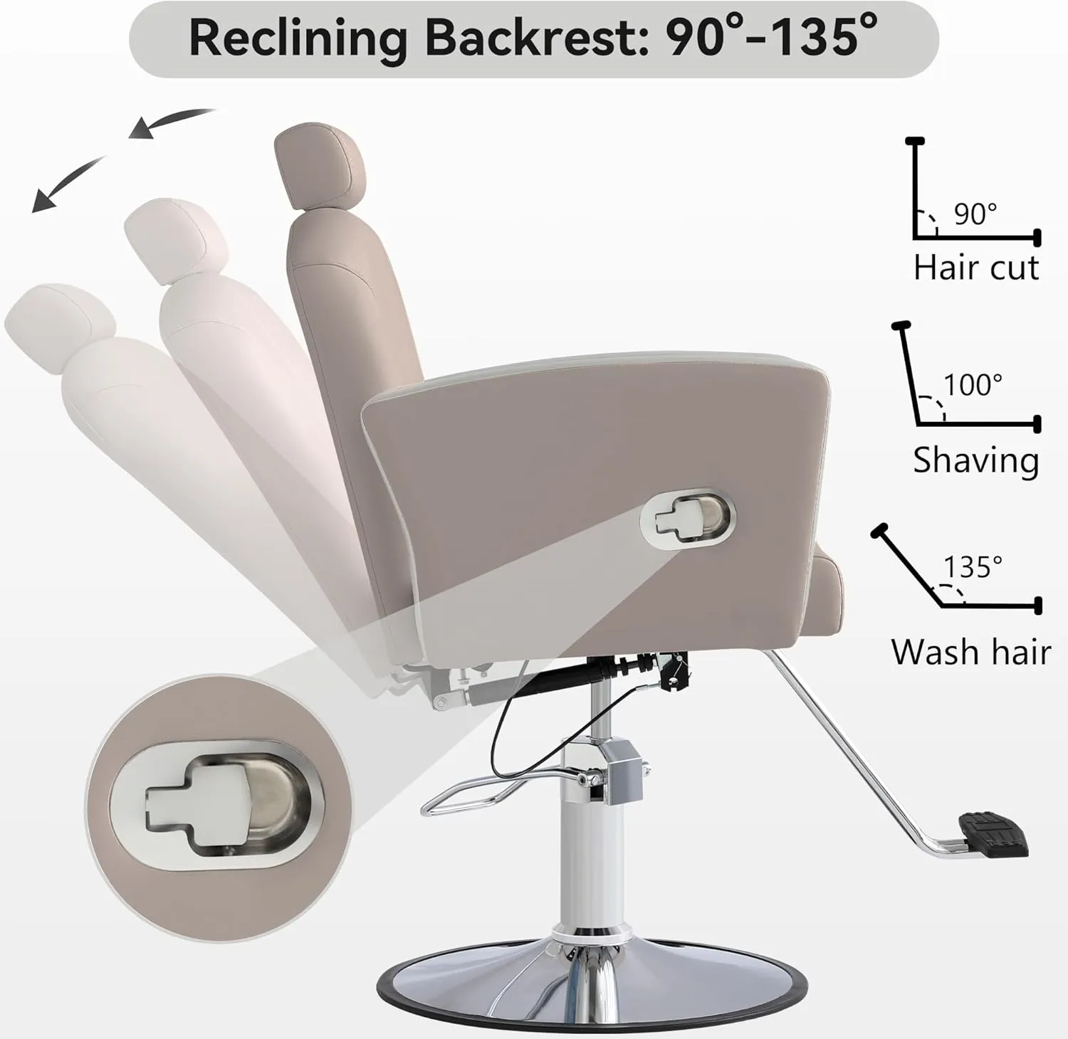 Height Adjustable Salon Chair for Hair Sylist, Reclining Salon Hair Chairs, Hydraulic Barber Chair, 360 Degree Swivel Shampoo Chairset for Barbershop (Grey)