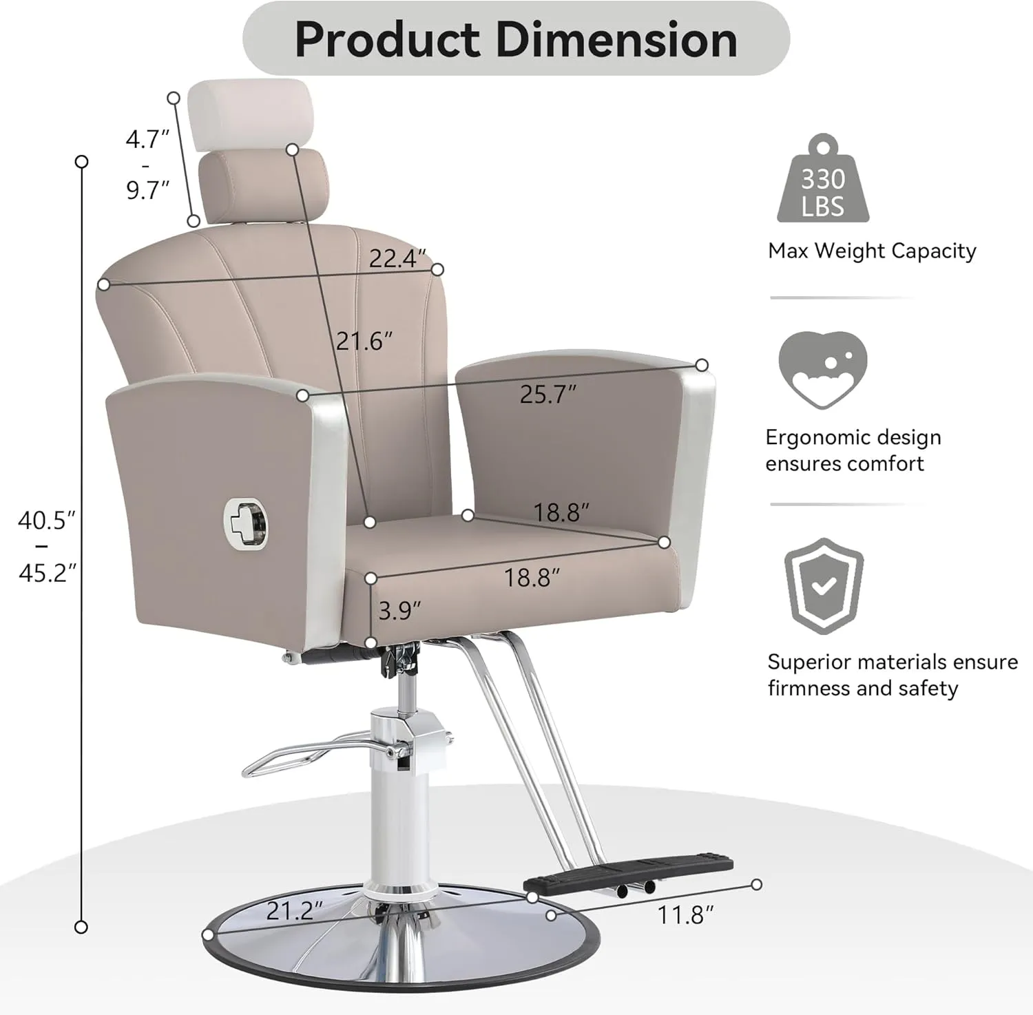 Height Adjustable Salon Chair for Hair Sylist, Reclining Salon Hair Chairs, Hydraulic Barber Chair, 360 Degree Swivel Shampoo Chairset for Barbershop (Grey)