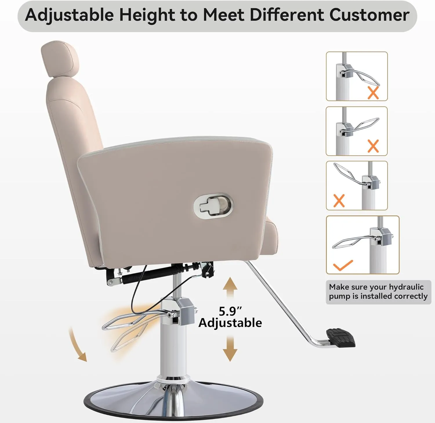 Height Adjustable Salon Chair for Hair Sylist, Reclining Salon Hair Chairs, Hydraulic Barber Chair, 360 Degree Swivel Shampoo Chairset for Barbershop (Grey)
