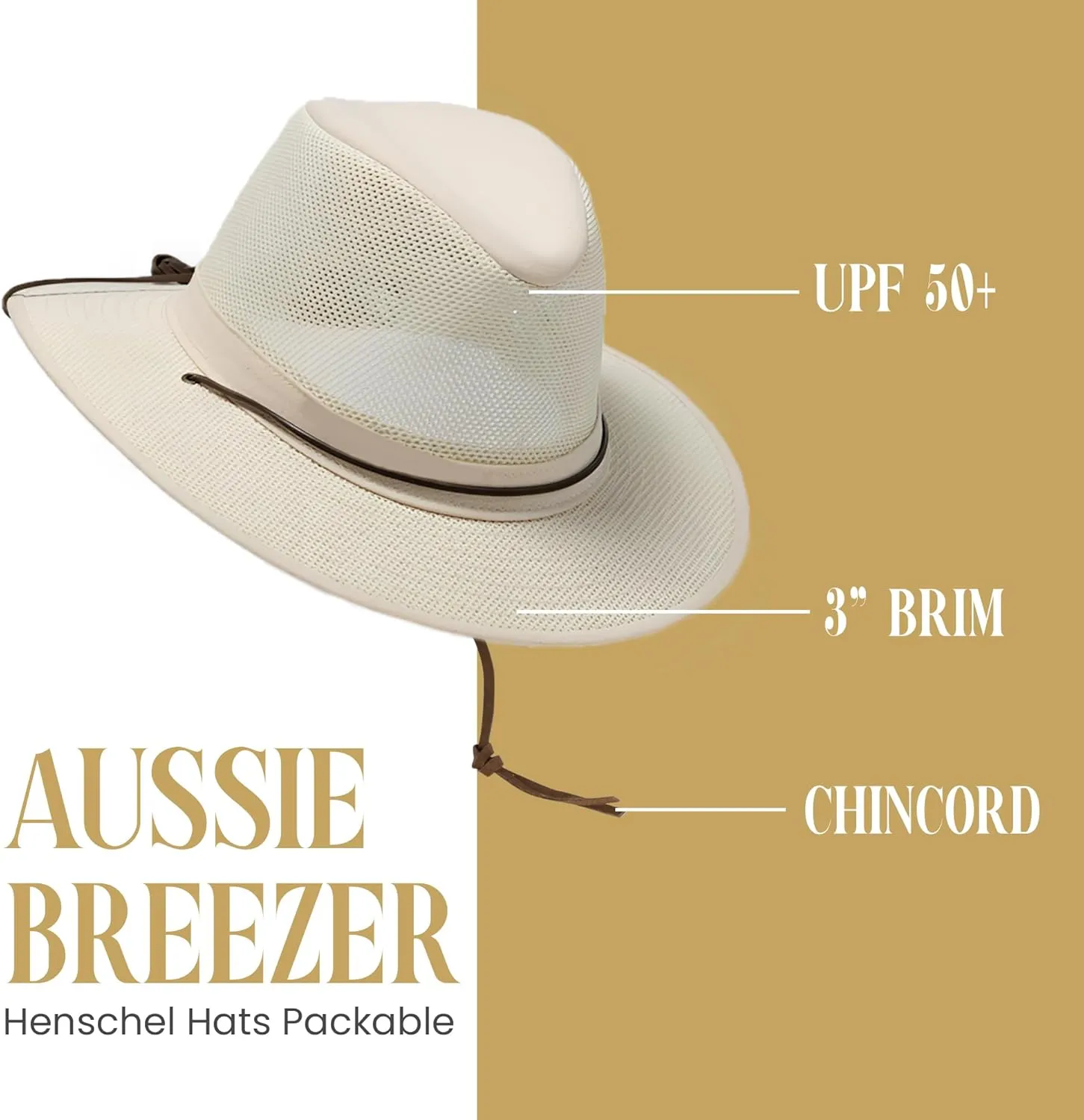Henschel Aussie Mesh Breezer Hat - Packable Sun Protection for Outdoor Activities. Ideal for Hiking, Fishing & Camping.