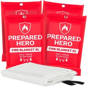 Hero Extra Large Emergency Fire Suppression Blanket - 4 Pack - XL Fiberglass Fire Blanket for Kitchen & Home, 47' x 71'