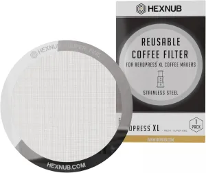 HEXNUB - Reusable Metal Filter for AeroPress XL Coffee Maker, Stainless Steel Filter Fits AeroPress XL Coffee Press, Fuller Bodied Coffee Than Paper Filters - SILVER MESH