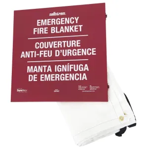 High Temperature Resistant 100% Fiberglass Emergency Fire Blanket with Red Steel Storage Cabinet, 6' x 5', White