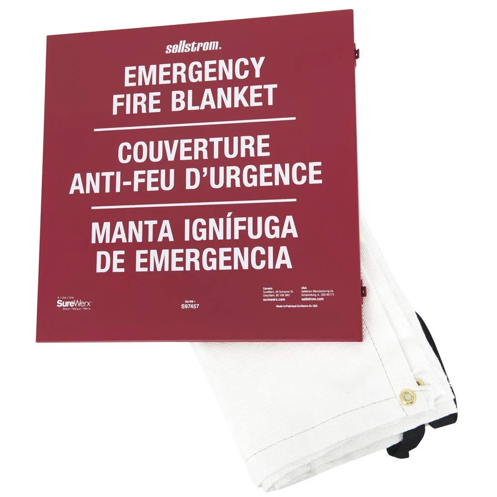 High Temperature Resistant 100% Fiberglass Emergency Fire Blanket with Red Steel Storage Cabinet, 6' x 5', White