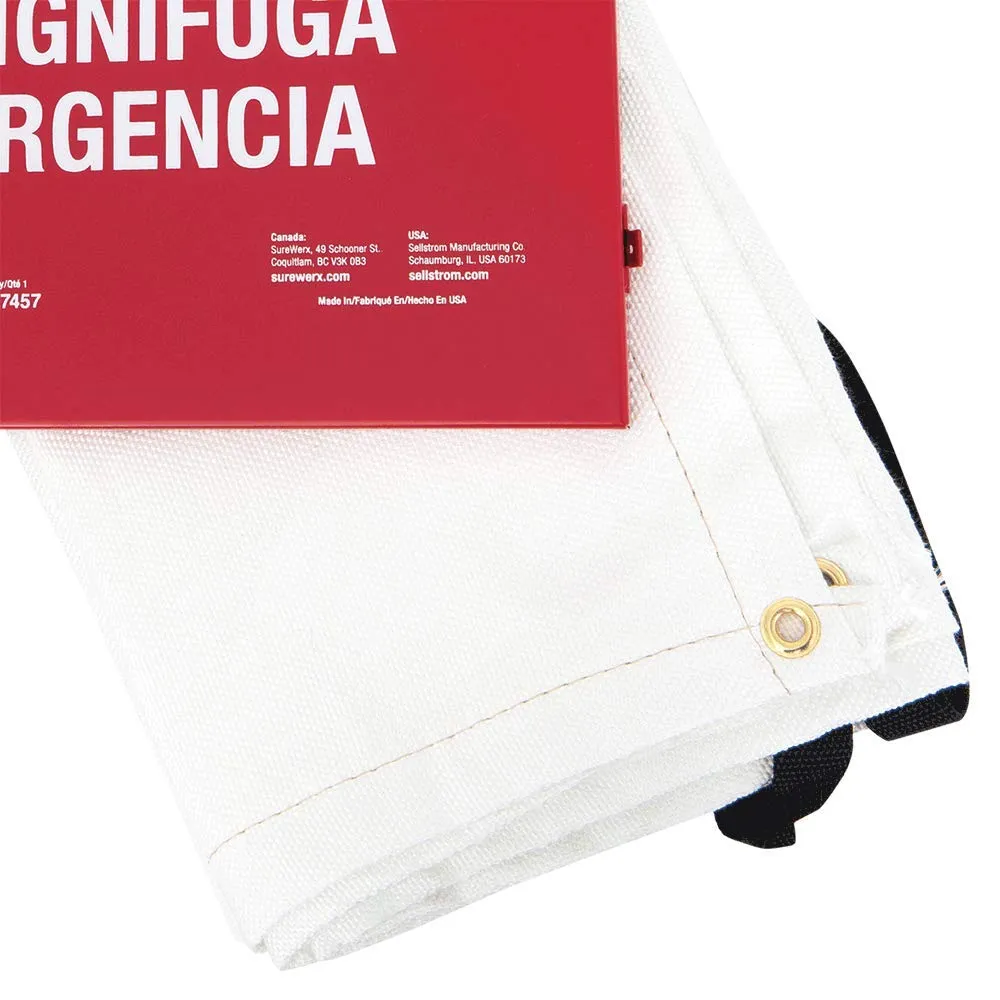 High Temperature Resistant 100% Fiberglass Emergency Fire Blanket with Red Steel Storage Cabinet, 6' x 5', White