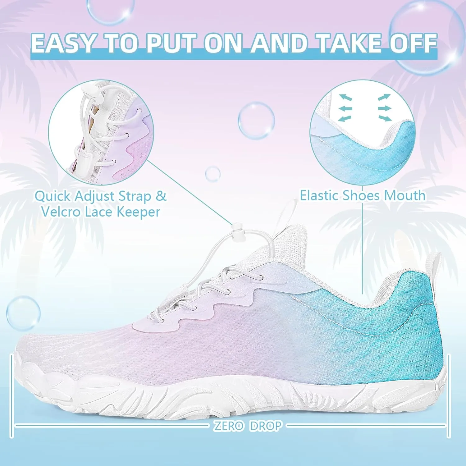 Hike Barefoot Water Beach Swim Shoes Footwear for Women, Quick-Dry Aqua Shoes, Wide Toe Box Non-Slip Sole Hiking Shoe for Beach Swim River Pool Surfing Kayaking Yoga Gym Water Sports