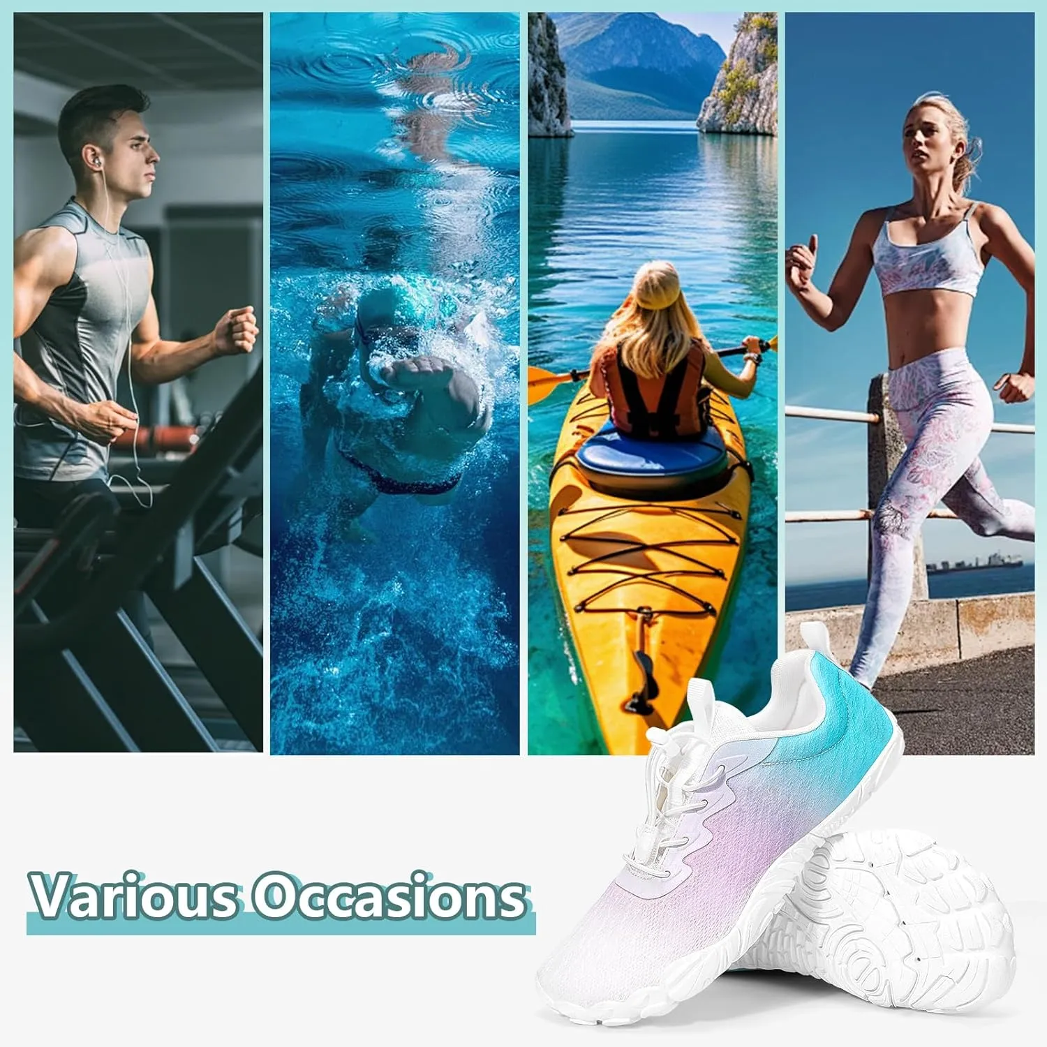 Hike Barefoot Water Beach Swim Shoes Footwear for Women, Quick-Dry Aqua Shoes, Wide Toe Box Non-Slip Sole Hiking Shoe for Beach Swim River Pool Surfing Kayaking Yoga Gym Water Sports