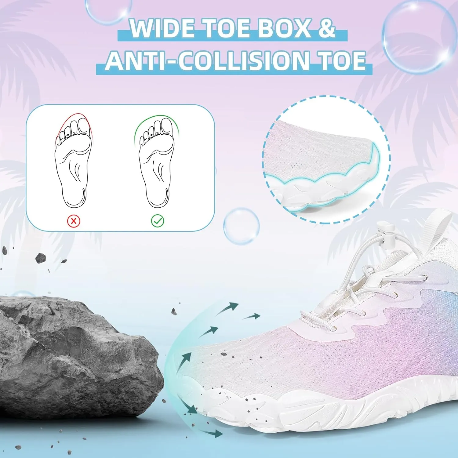 Hike Barefoot Water Beach Swim Shoes Footwear for Women, Quick-Dry Aqua Shoes, Wide Toe Box Non-Slip Sole Hiking Shoe for Beach Swim River Pool Surfing Kayaking Yoga Gym Water Sports
