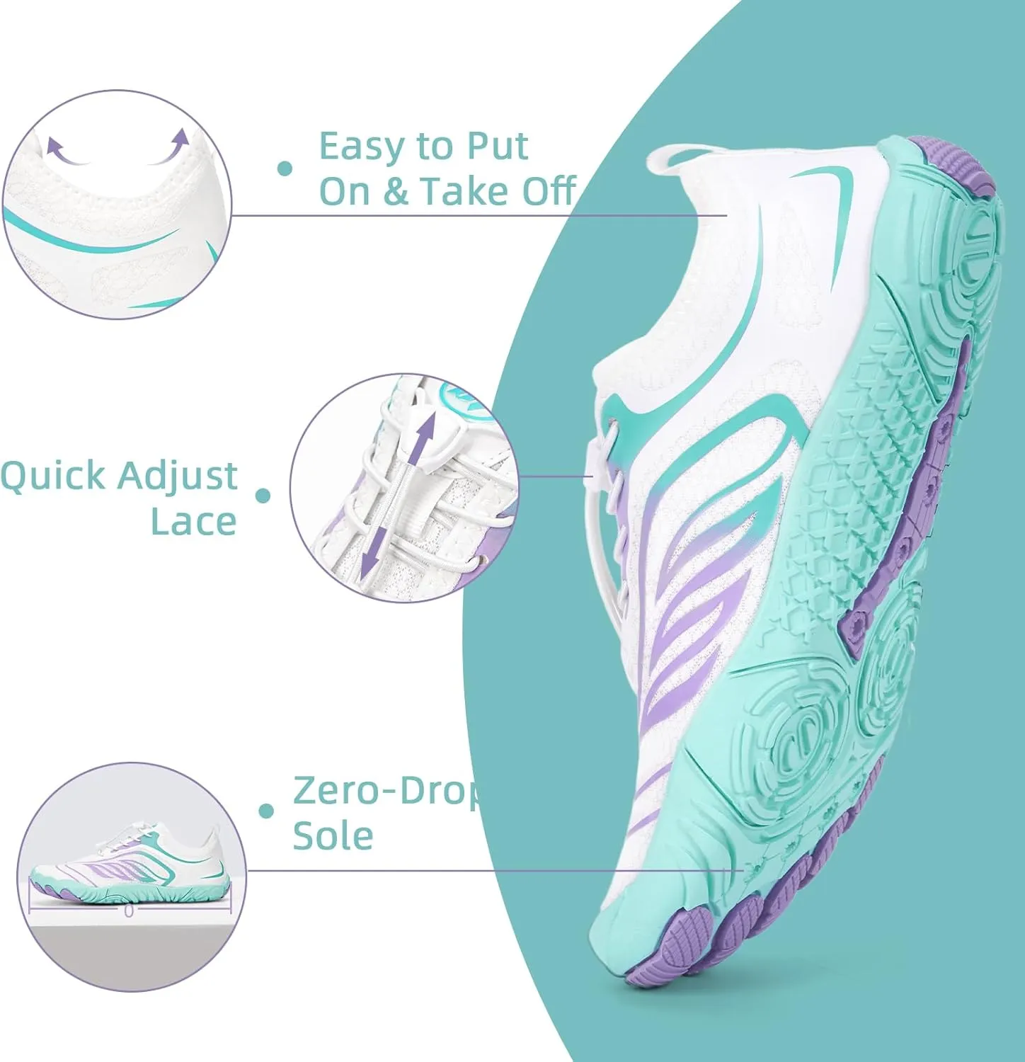 Hike Barefoot Water Swim Shoes for Women Men Footwear, Beach Sports Quick Dry Aqua Wide Toe Box Non-Slip Athletic Shoes for Pool River Hiking Diving Surfing Kayaking Boating Fishing Water Sports Gym