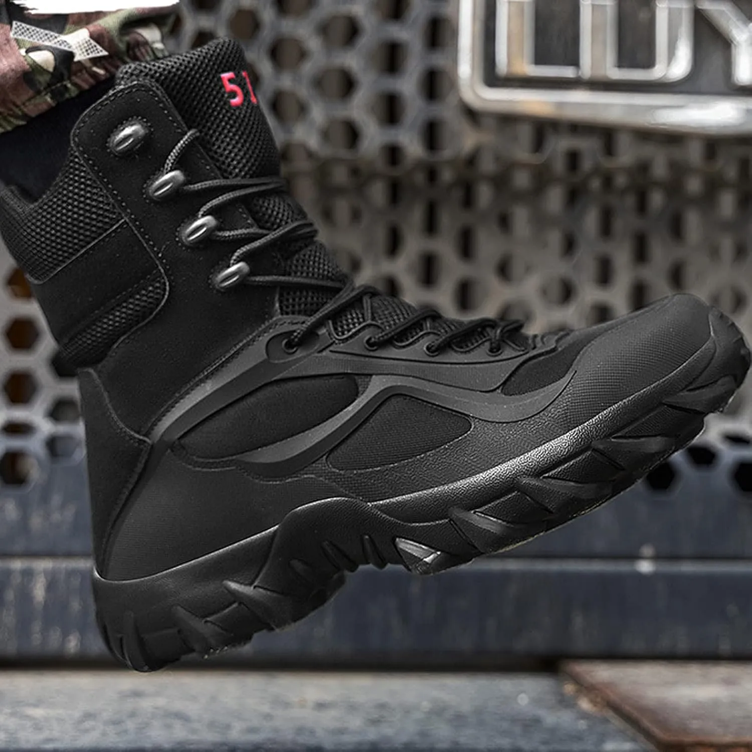 Hiking Boots Mens Lace Up Backpacking Shoes Outdoor High Rise Anti-Slip Trekking Walking Climbing Shoes -Black||EU43/US9