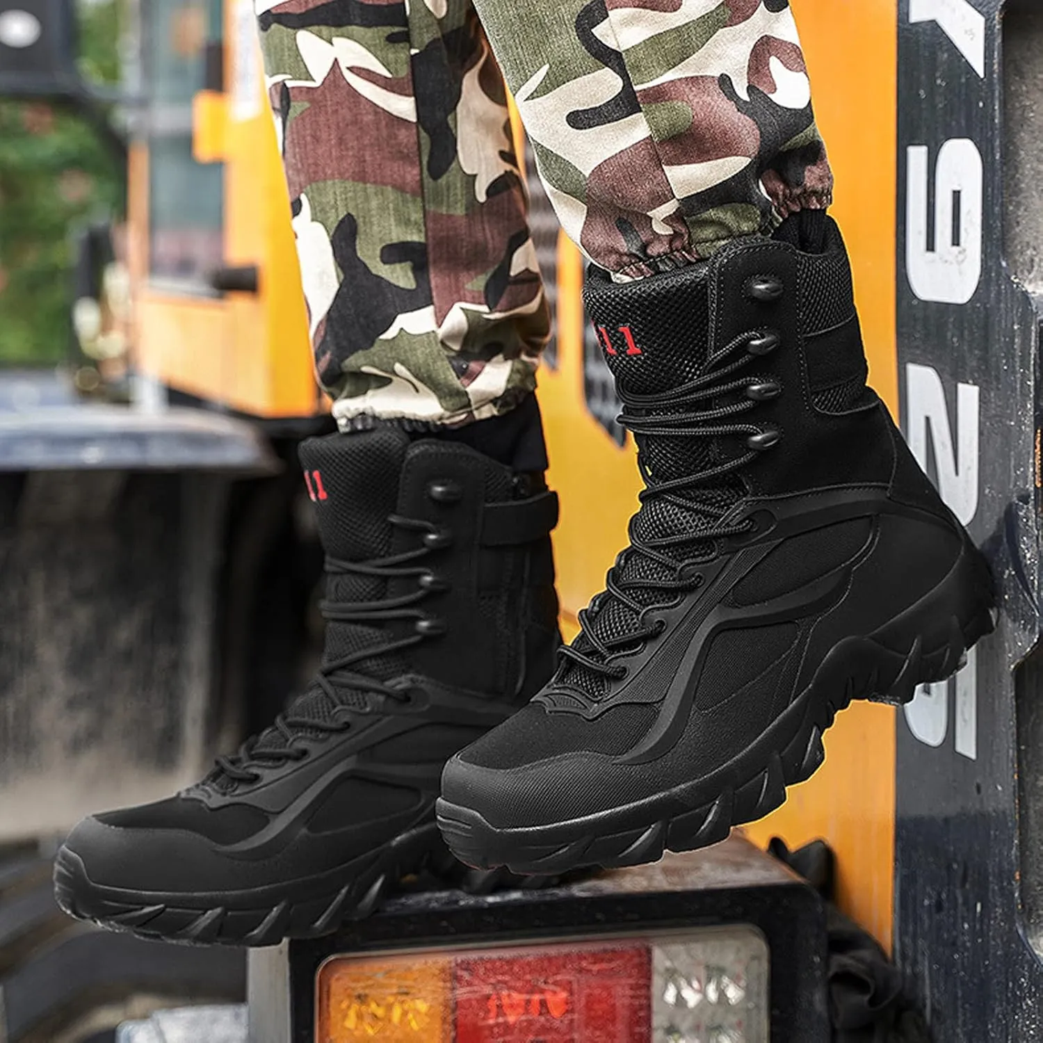 Hiking Boots Mens Lace Up Backpacking Shoes Outdoor High Rise Anti-Slip Trekking Walking Climbing Shoes -Black||EU43/US9