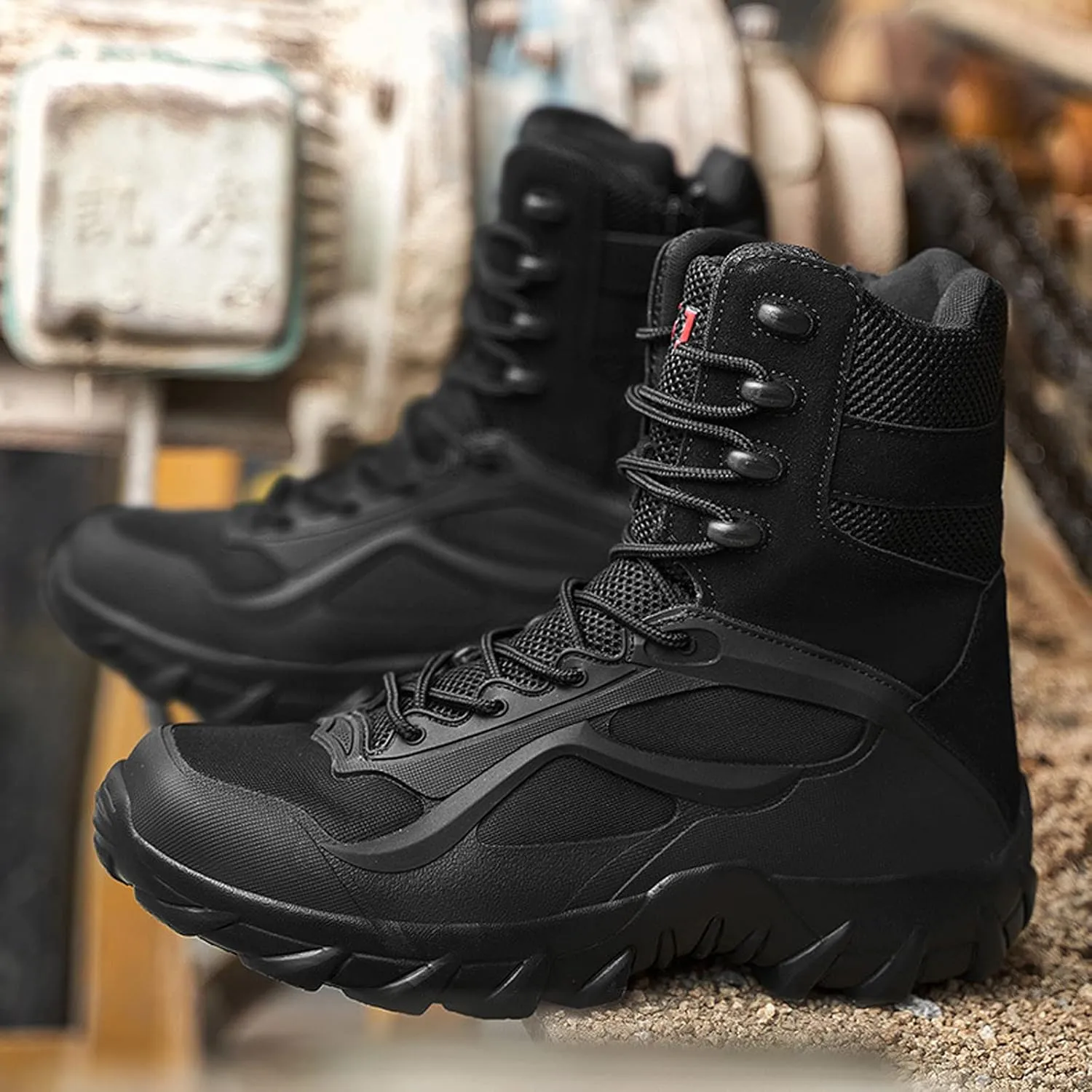 Hiking Boots Mens Lace Up Backpacking Shoes Outdoor High Rise Anti-Slip Trekking Walking Climbing Shoes -Black||EU43/US9