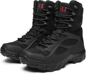 Hiking Boots Mens Lace Up Backpacking Shoes Outdoor High Rise Anti-Slip Trekking Walking Climbing Shoes -Black||EU43/US9