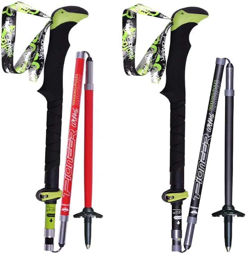 Hiking Poles 7001 Super-Hard Aluminum, Carbon Fiber Trekking Poles Lightweight Collapsible Folding Walking Sticks Included A Mud Baskets, Foot Cover, Carry Bag