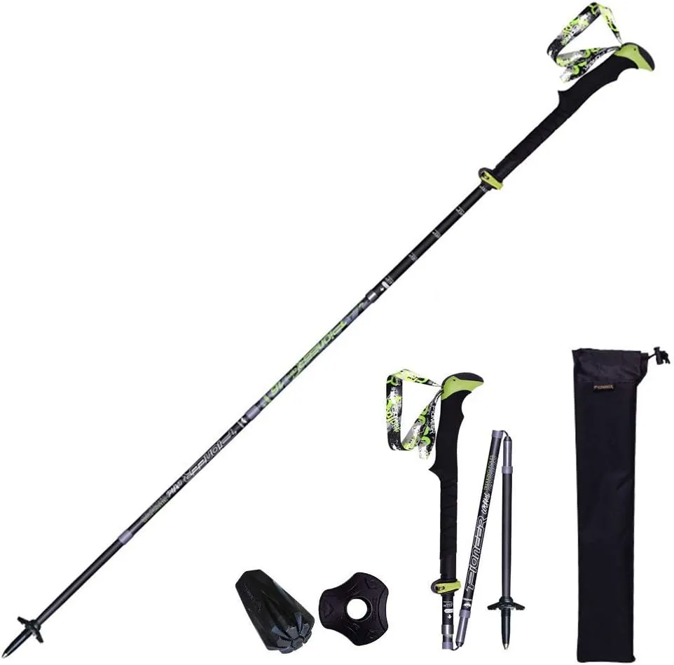 Hiking Poles 7001 Super-Hard Aluminum, Carbon Fiber Trekking Poles Lightweight Collapsible Folding Walking Sticks Included A Mud Baskets, Foot Cover, Carry Bag