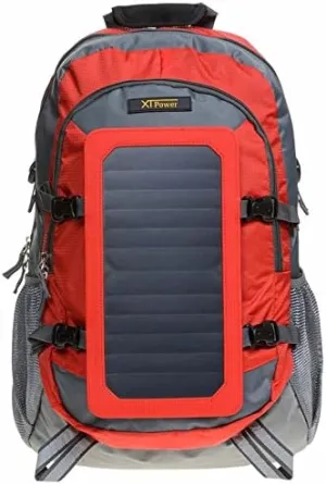 Hiking Solar Backpack with Removable 7 Wall Solar Panel for Smart Phones, Tablets, GPS, Bluetooth and GoPro devices in Red and Grey