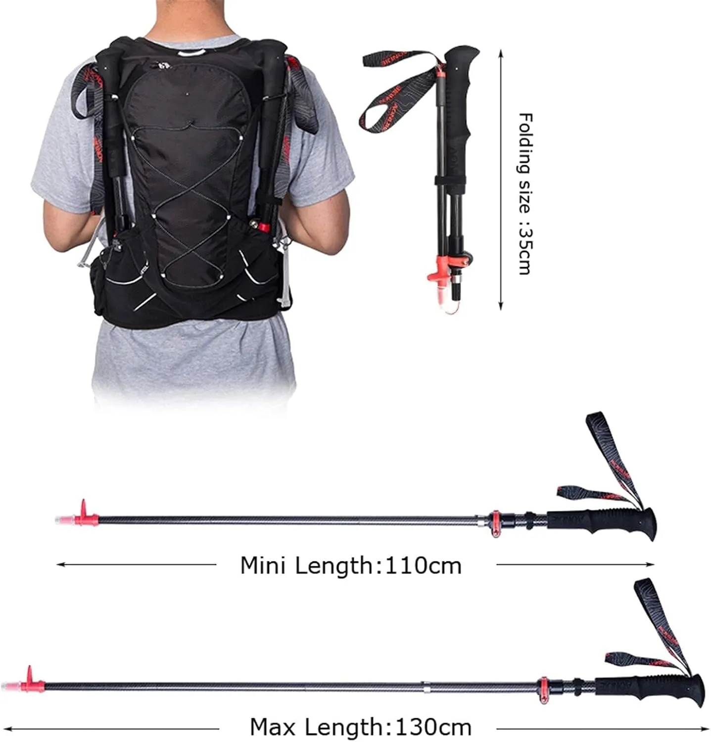 Hiking Trekking Poles, Lightweight Folding Hiking Trekking Poles, Adjustable 110-130Cm, High Grip and Soft and Comfortable Handle with Wrist Strap (Blue 1PCS)