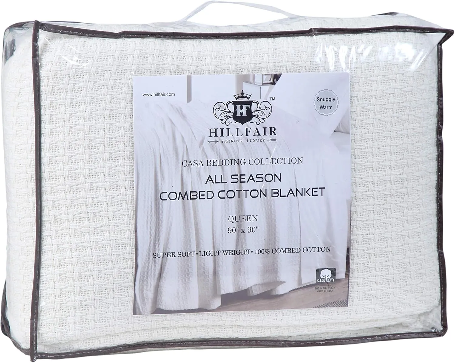 Hillfair 100% Soft Premium Combed Cotton Thermal Blanket - Queen Size - Soft Cozy Warm Cotton Bed Throw - All Season