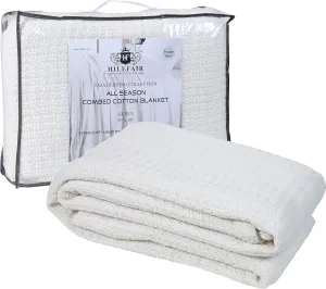 Hillfair 100% Soft Premium Combed Cotton Thermal Blanket - Queen Size - Soft Cozy Warm Cotton Bed Throw - All Season