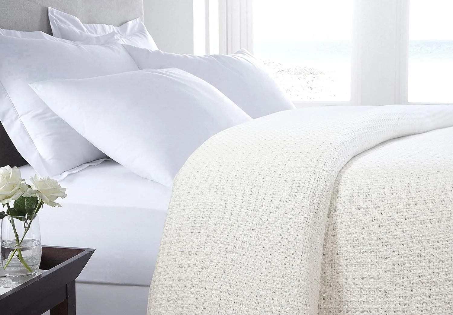 Hillfair 100% Soft Premium Combed Cotton Thermal Blanket - Queen Size - Soft Cozy Warm Cotton Bed Throw - All Season