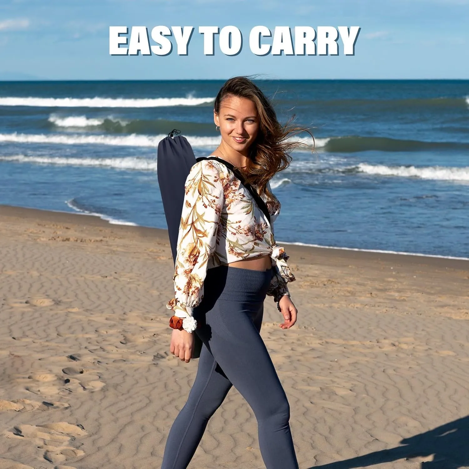 Homcosan Portable Low Folding Beach Chairs Set of 2 - Lightweight Camping Chairs for Adults with Cup Holder & Storage Pockets, Carry Bag Included (Navy & Blue)