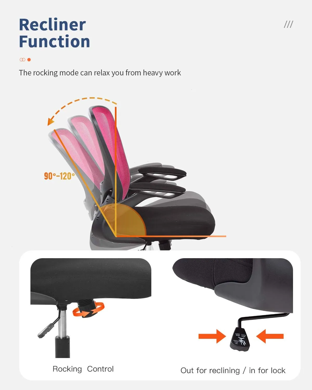 Home Office Chair Ergonomic Desk Chair Mesh Computer Chair with Lumbar Support Flip-up Arms Swivel Rolling Executive Task Chair Adjustable Chair for Adults(Pink)