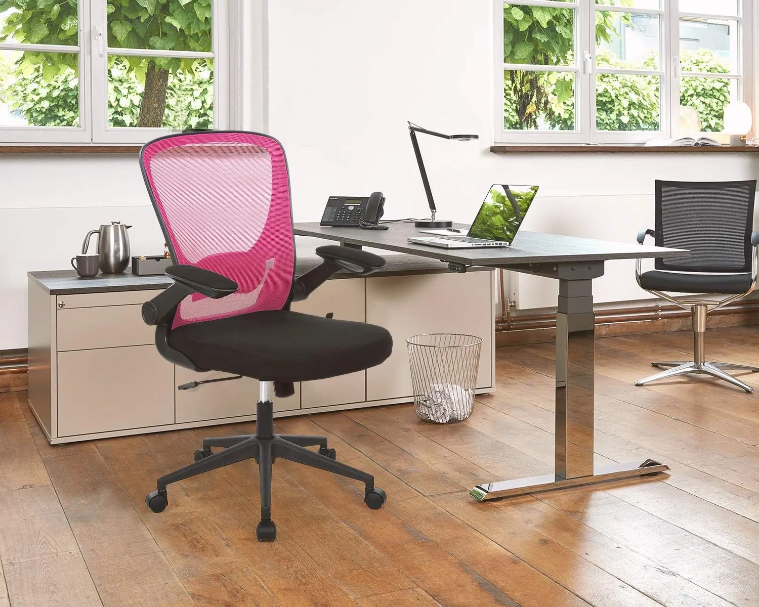 Home Office Chair Ergonomic Desk Chair Mesh Computer Chair with Lumbar Support Flip-up Arms Swivel Rolling Executive Task Chair Adjustable Chair for Adults(Pink)