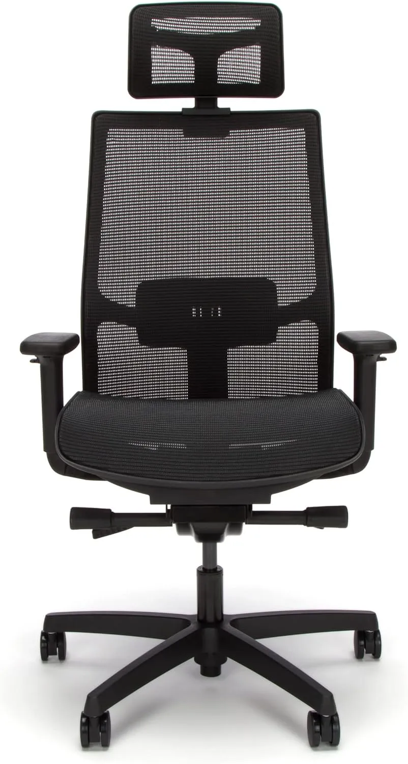 HON Ignition 2.0 Ergonomic Office Chair with Headrest, High Back, Adjustable Lumbar Support, Armrests, Seat-Depth, Synchro-Tilt Recline, Mesh Office Chair, Black