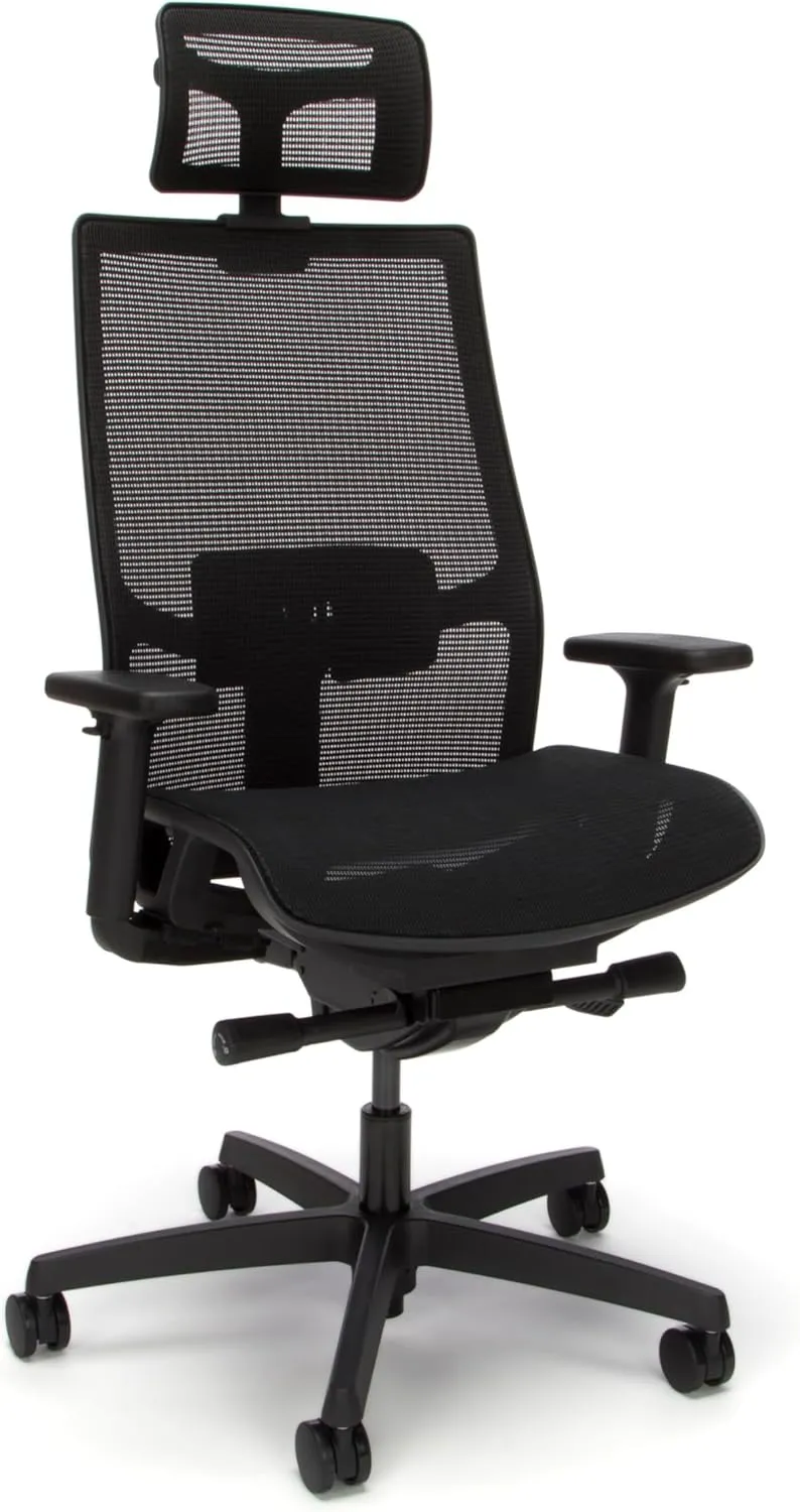 HON Ignition 2.0 Ergonomic Office Chair with Headrest, High Back, Adjustable Lumbar Support, Armrests, Seat-Depth, Synchro-Tilt Recline, Mesh Office Chair, Black