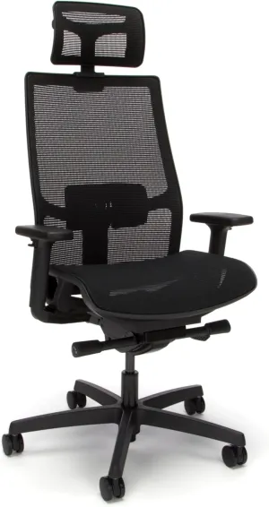 HON Ignition 2.0 Ergonomic Office Chair with Headrest, High Back, Adjustable Lumbar Support, Armrests, Seat-Depth, Synchro-Tilt Recline, Mesh Office Chair, Black