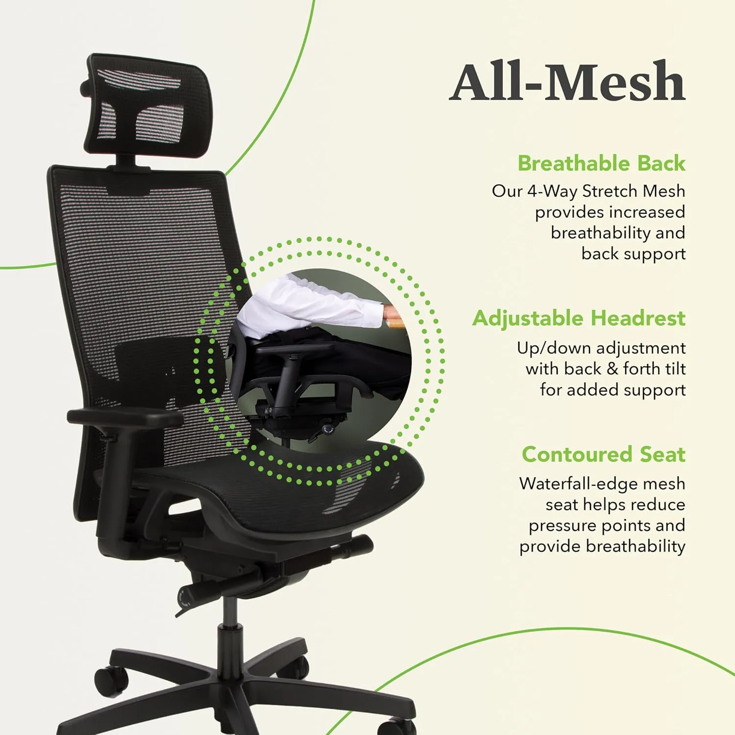 HON Ignition 2.0 Ergonomic Office Chair with Headrest, High Back, Adjustable Lumbar Support, Armrests, Seat-Depth, Synchro-Tilt Recline, Mesh Office Chair, Black
