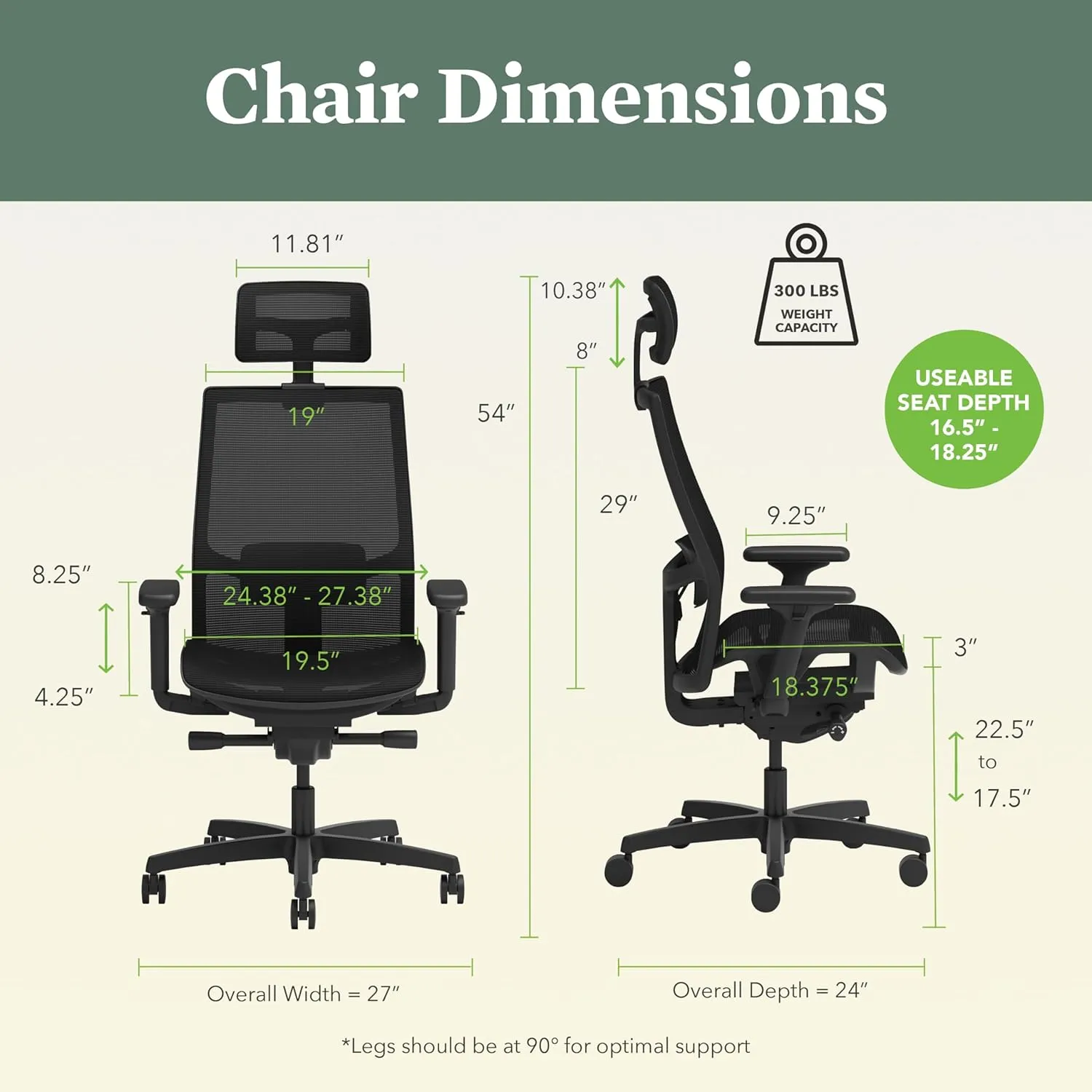 HON Ignition 2.0 Ergonomic Office Chair with Headrest, High Back, Adjustable Lumbar Support, Armrests, Seat-Depth, Synchro-Tilt Recline, Mesh Office Chair, Black