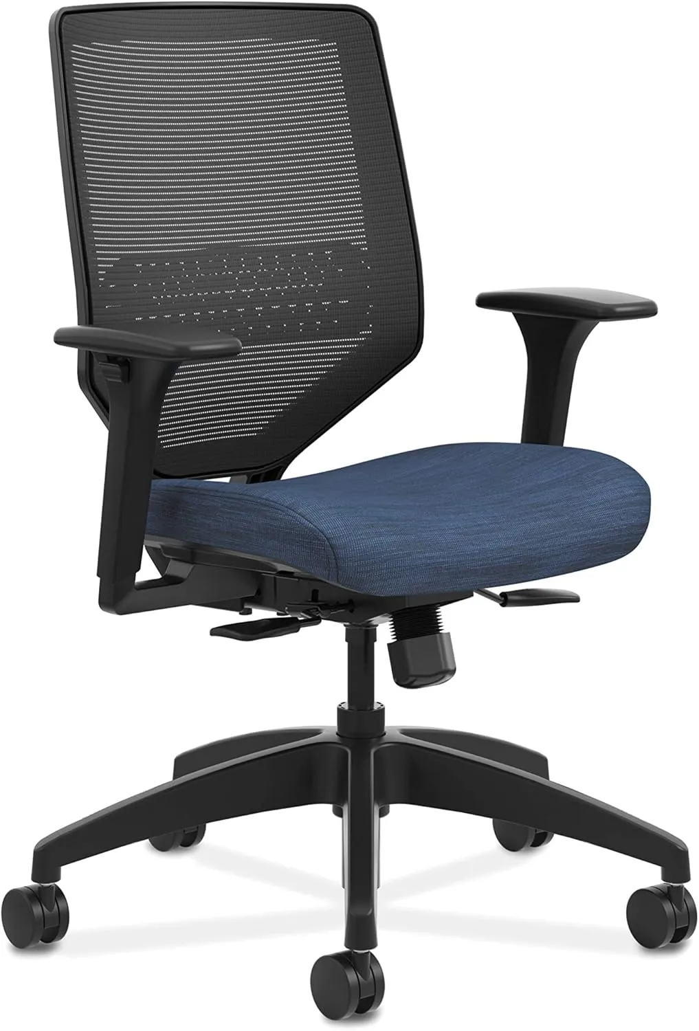 HON Solve Task Chair, Ergonomic Office Chair Mesh Back Support, Adjustable Lumbar, Desk Chairs with Wheels, Height-Adjustable Arms, Blue