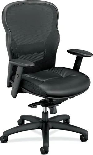 HON Wave High Back Leather Office Chair, Beathable Mesh, Ergonomic Office Chair with Adjustable Arms and Back Support, 360 Swivel, Synchro-Tilt, Black