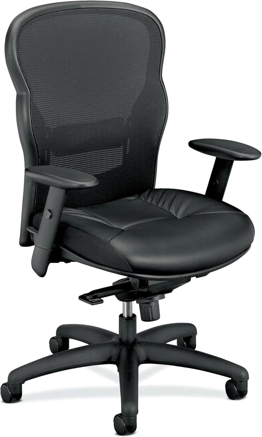 HON Wave High Back Leather Office Chair, Beathable Mesh, Ergonomic Office Chair with Adjustable Arms and Back Support, 360 Swivel, Synchro-Tilt, Black