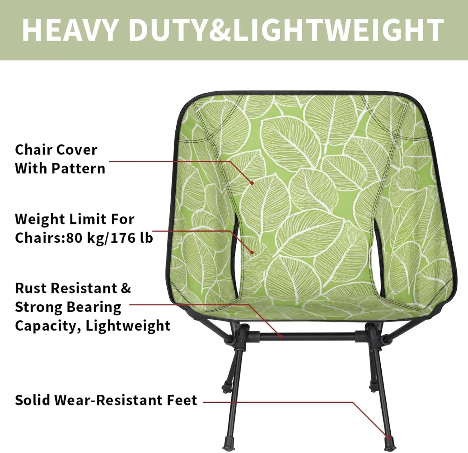 Honeybaby Folding Camping Chair Beautiful Leaf Veins Camping Chairs Lightweight Portable Chair Outdoor Foldable Chairs for Camping Travel Picnic Beach Hiking