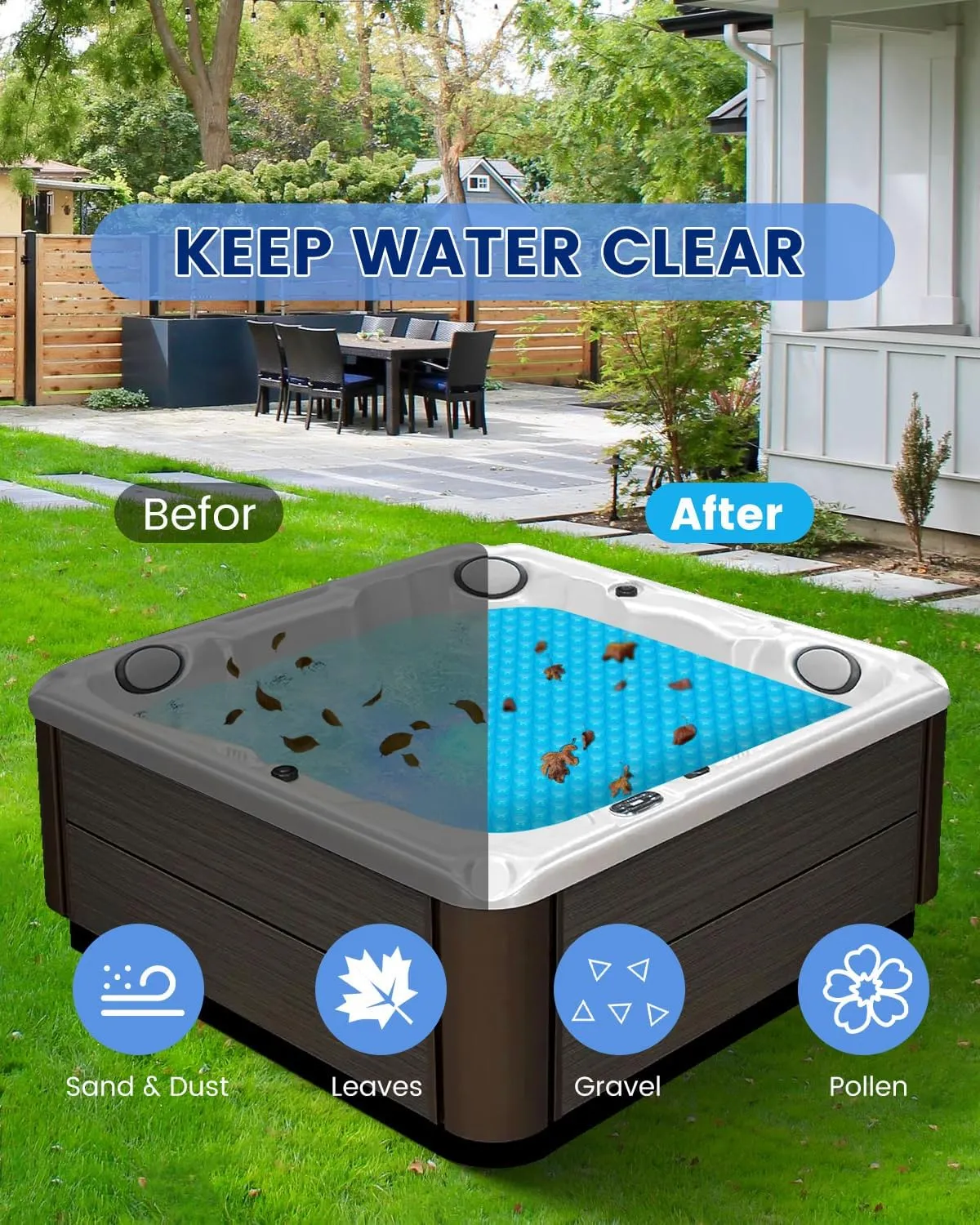 Hot Tub Bubble Cover 7 x 7 FT for Square Spa Pool, Solar Cover Insulation Blanket, Floating Spa Cover for Outdoor and Energy Efficiency