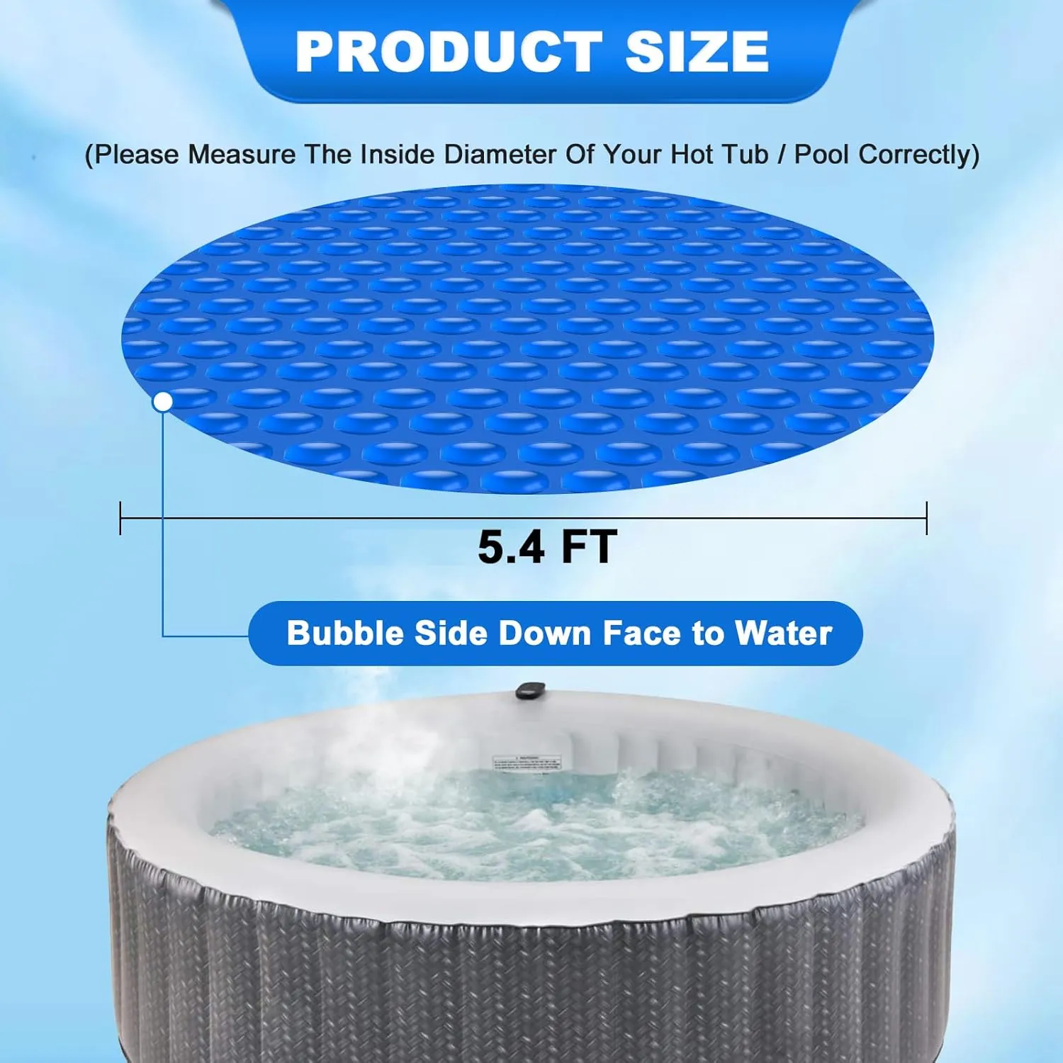 Hot Tub Spa Solar Bubble Cover Blanket for Round Inflatable Hot Tub Spa Pool Thermal Insulation Floating Bubble Wrap Covers (5.4Ft)