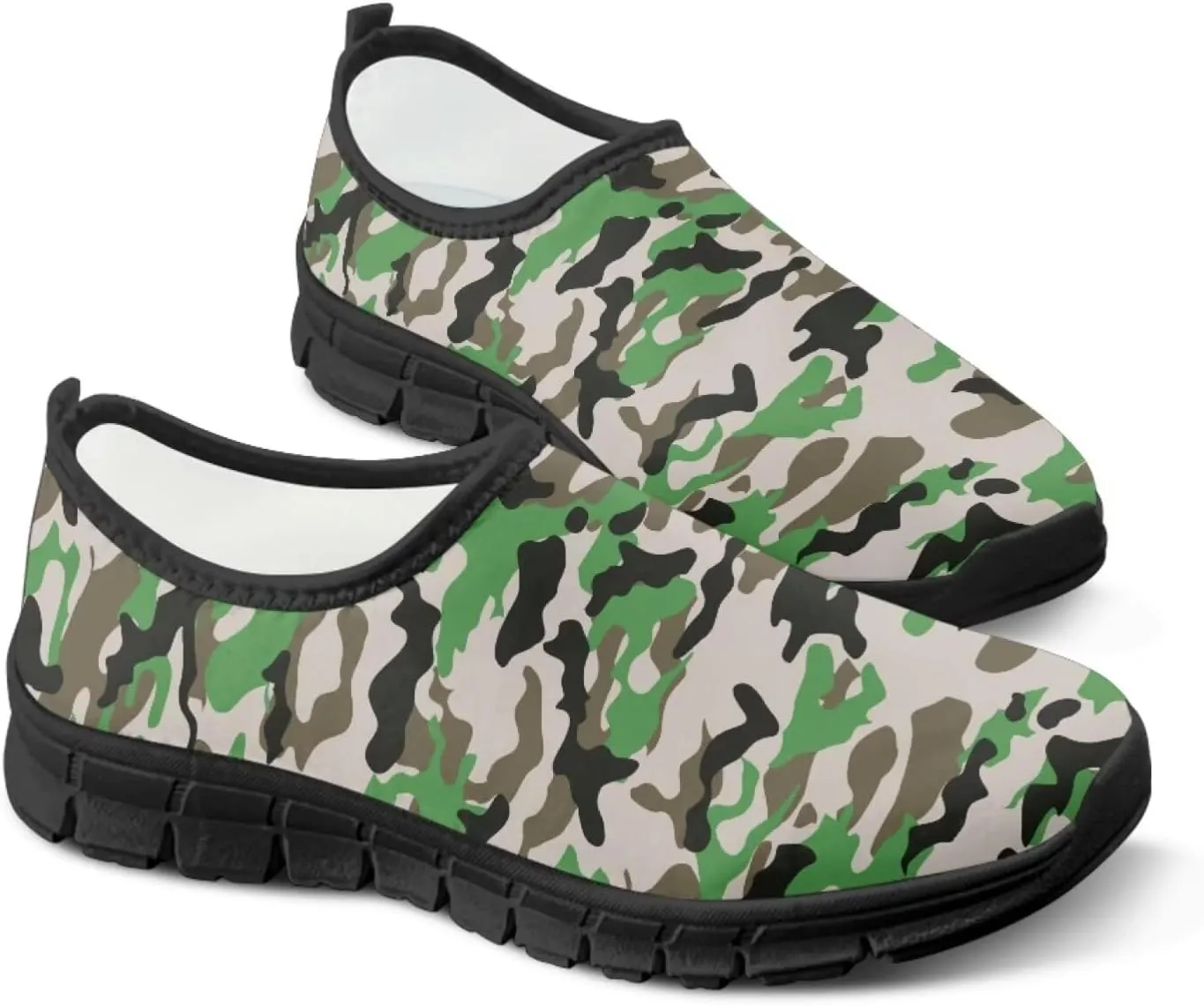 Howilath Camo Print Slip on Loafers for Women Anti-Skid Running Sneakers Fashion Trekking Shoes for Travel Camping