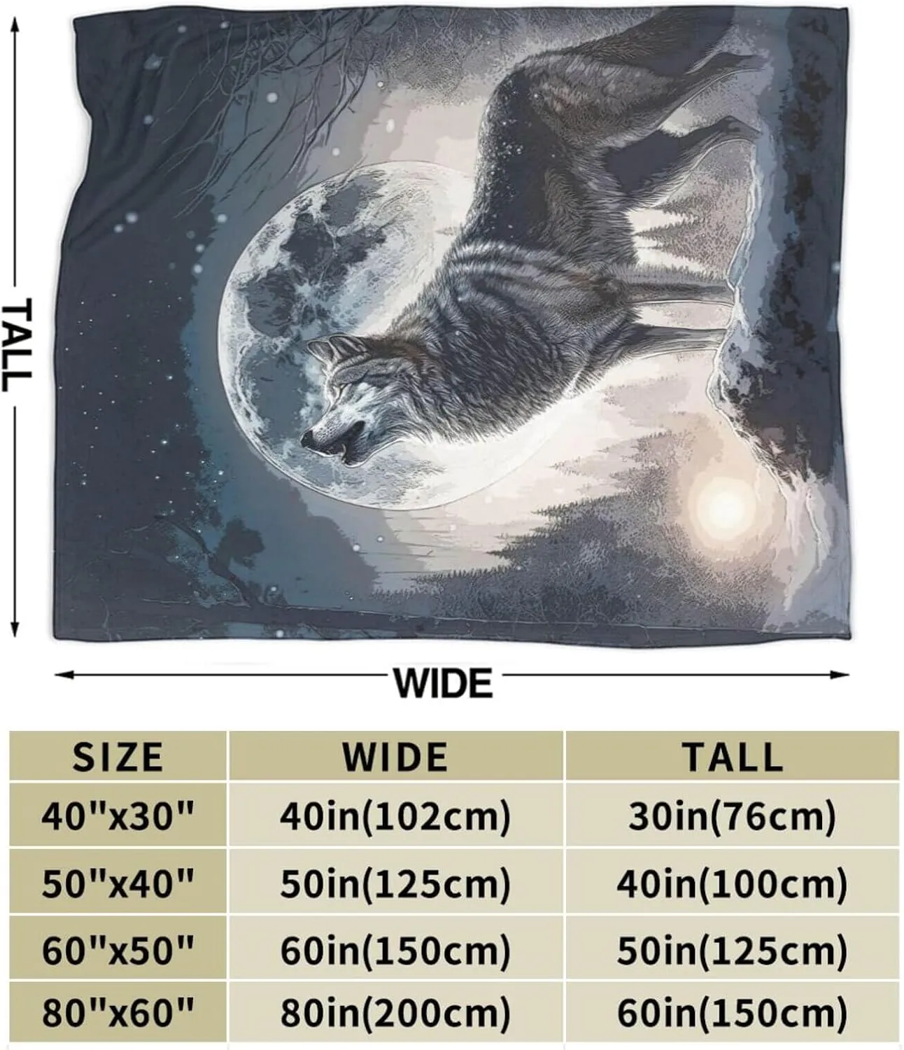 Howling Wolf Blanket for Boys Girls, Cool Wolf Themed Design Printed Throw Blankets for Kids Lap, Chair Sofa, Warm Soft Cozy Blanket, 40"x 50"