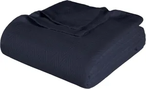 Hroo Collection Premium Thermal Blanket - All-Season Reversible Herringbone, Ultra-Soft and Warm, 100% Cotton, King, 108" x 90", Navy Blue