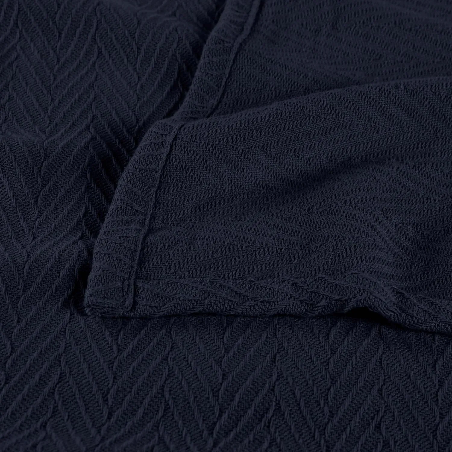 Hroo Collection Premium Thermal Blanket - All-Season Reversible Herringbone, Ultra-Soft and Warm, 100% Cotton, King, 108" x 90", Navy Blue