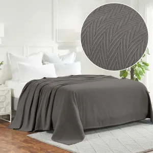Hroo Collection Premium Thermal Blanket - Charcoal Woven Reversible Ultra-Soft and Warm Herringbone Blanket for Bed/Couch, King, 108" x 90" - 100% Cotton