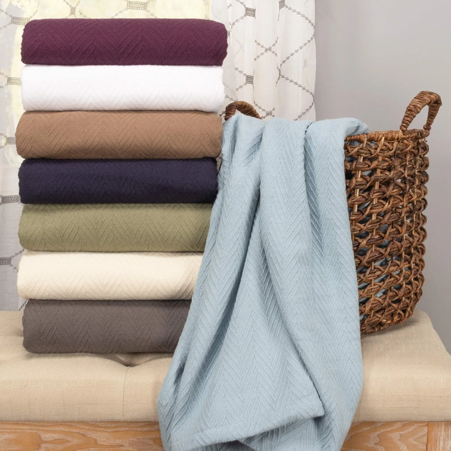 Hroo Collection Premium Thermal Blanket - Charcoal Woven Reversible Ultra-Soft and Warm Herringbone Blanket for Bed/Couch, King, 108" x 90" - 100% Cotton