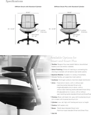 Humanscale Diffrient Smart Office Desk Chair - S413 Advanced Height Adjustable Duron Arms - Black Frame with Monofilament Stripe Black Mesh Back Dark Brown Corde4 Fabric - Standard Carpet Casters
