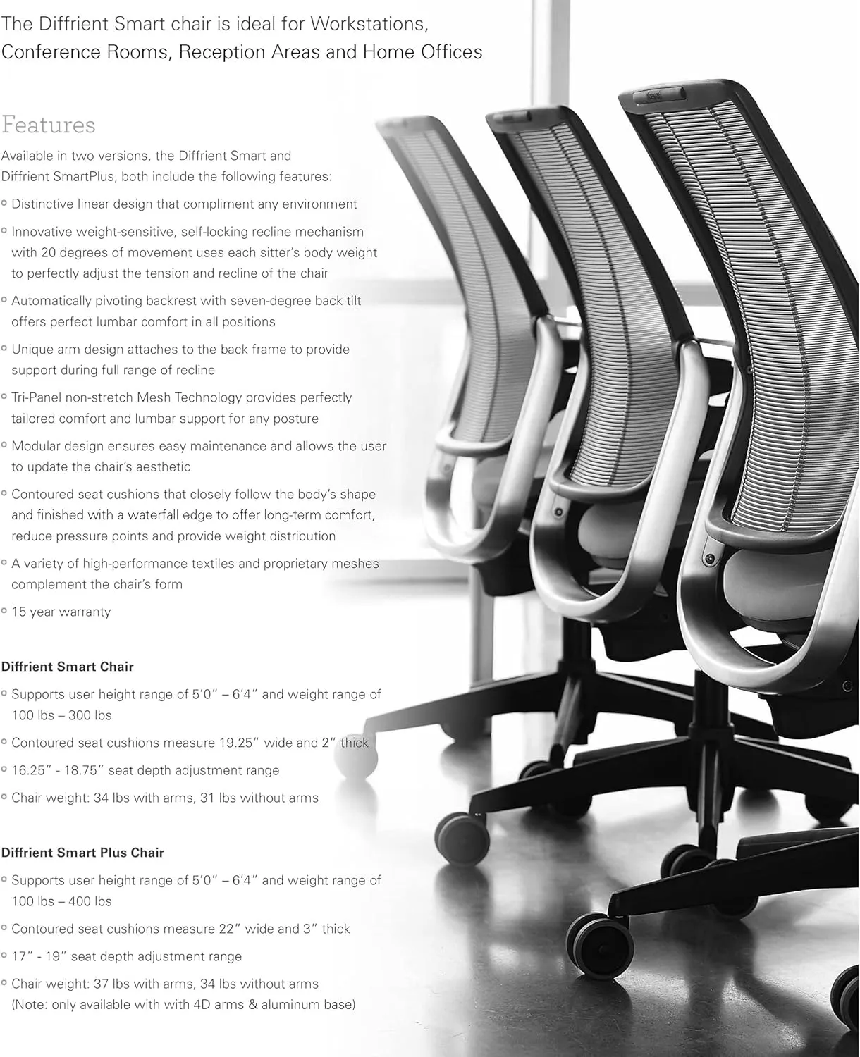 Humanscale Diffrient Smart Office Desk Chair - S413 Advanced Height Adjustable Duron Arms - Black Frame with Monofilament Stripe Black Mesh Back Dark Brown Corde4 Fabric - Standard Carpet Casters